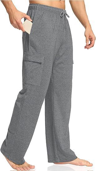 Herren komfortable Cargo-Loungehose mit elastischem Bund, Kordelzug, geradem Bein und aufgesetzten Klappentaschen – Bravaro