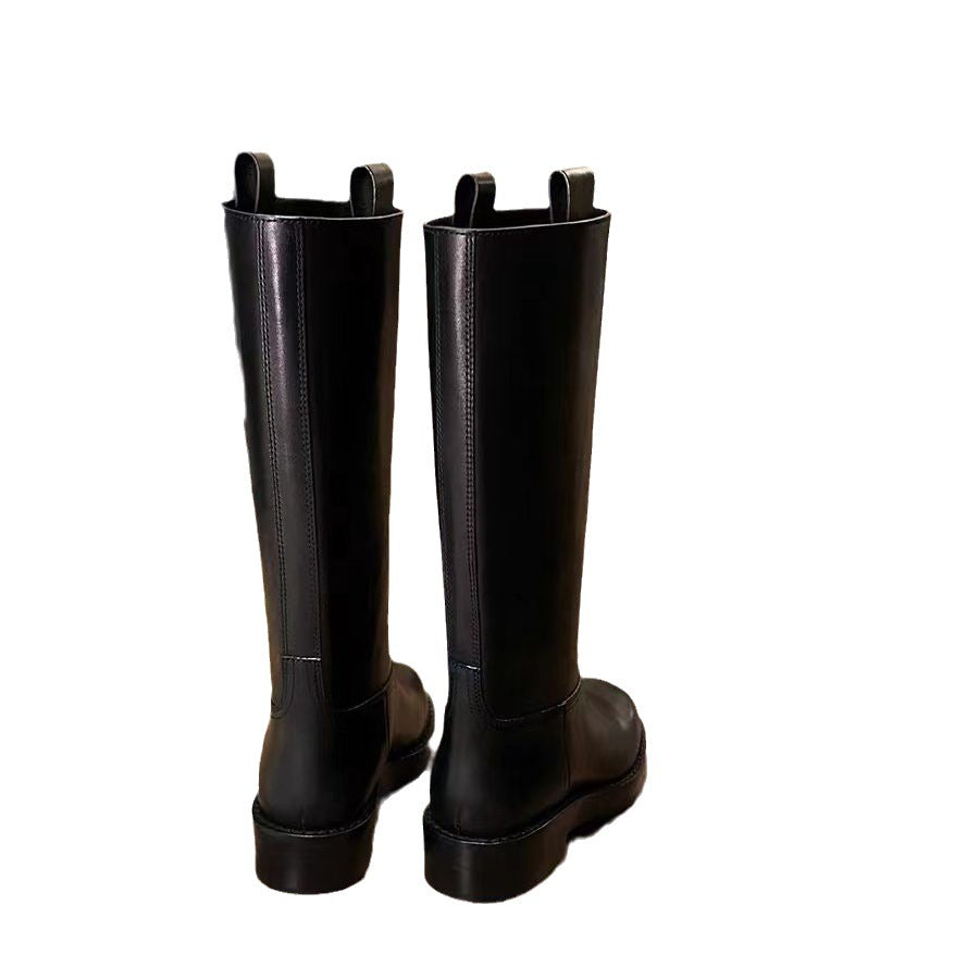 Damen Kniehohe Glattleder-Stiefel mit runder Zehenpartie und robuster Plateausohle Echo Archiv