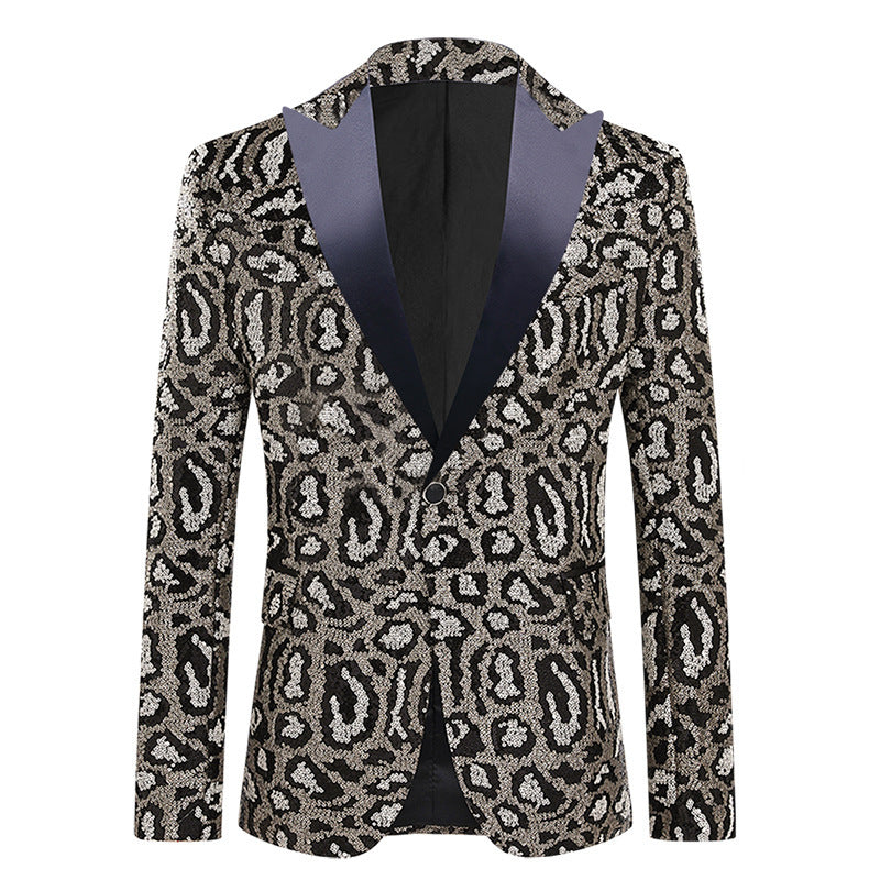 Herren eleganter Pailletten-Anzugblazer mit modernem Leoprint Echoarchiv