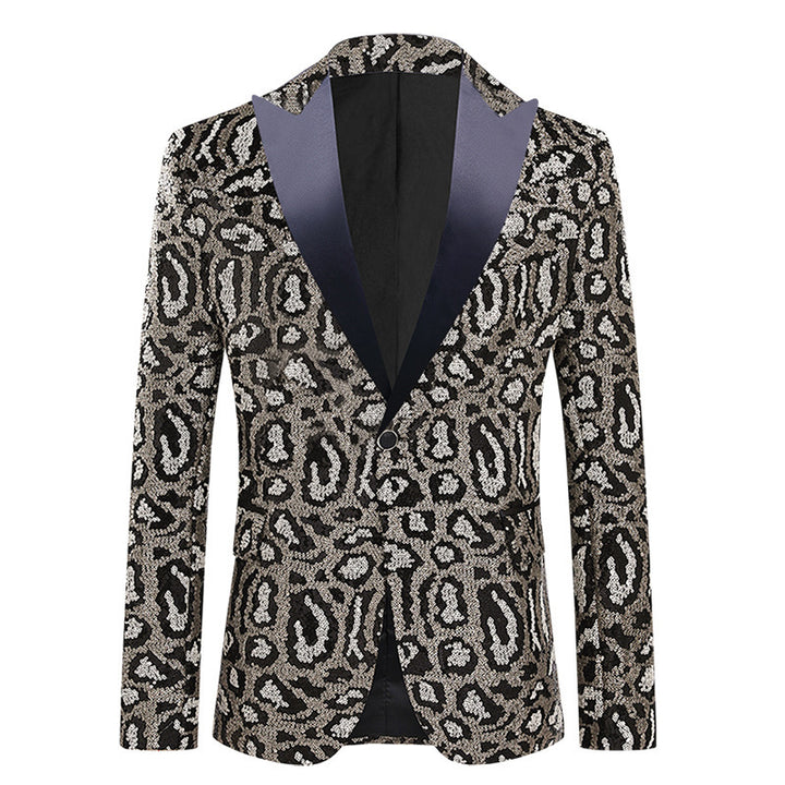 Herren eleganter Pailletten-Anzugblazer mit modernem Leoprint Echoarchiv
