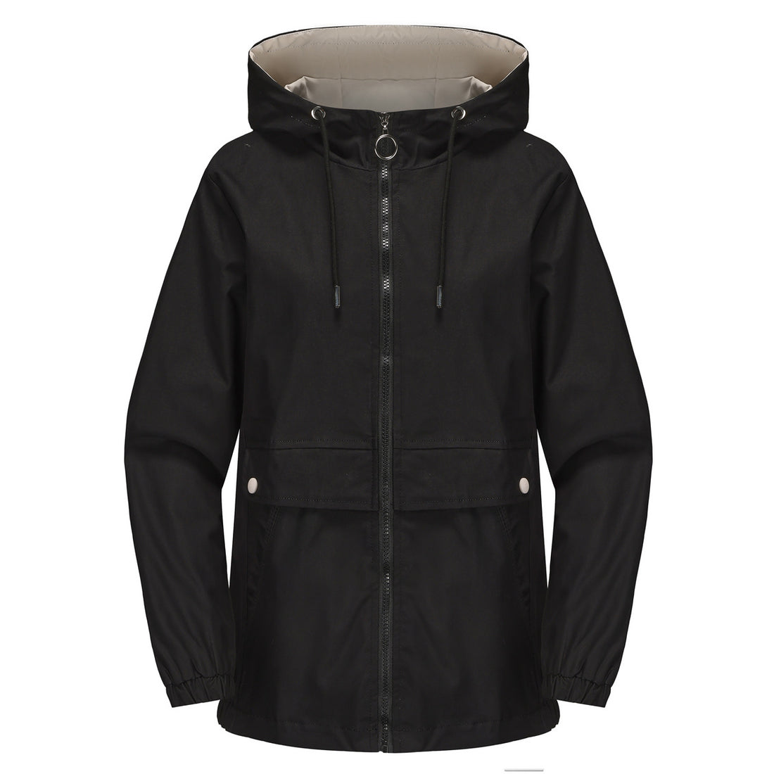 Damen leichter wasserabweisender Kapuzenparka mit Tunnelzug, Ringzipper und verdeckter Druckknopfleiste – Célinea