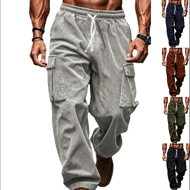 Herren nan lockere Cord-Cargo-Hose mit elastischem Tunnelzugbund, aufgesetzten Klappentaschen und entspannter Silhouette Echo Archiv
