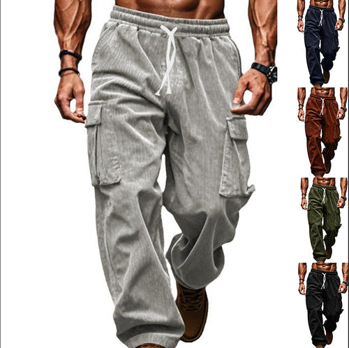Herren nan lockere Cord-Cargo-Hose mit elastischem Tunnelzugbund, aufgesetzten Klappentaschen und entspannter Silhouette Echo Archiv