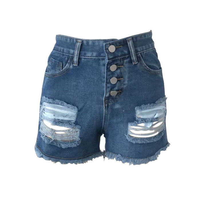 Damen lässige Destroyed Jeansshorts mit Knopfleiste und fransigem Saum Echo Archiv
