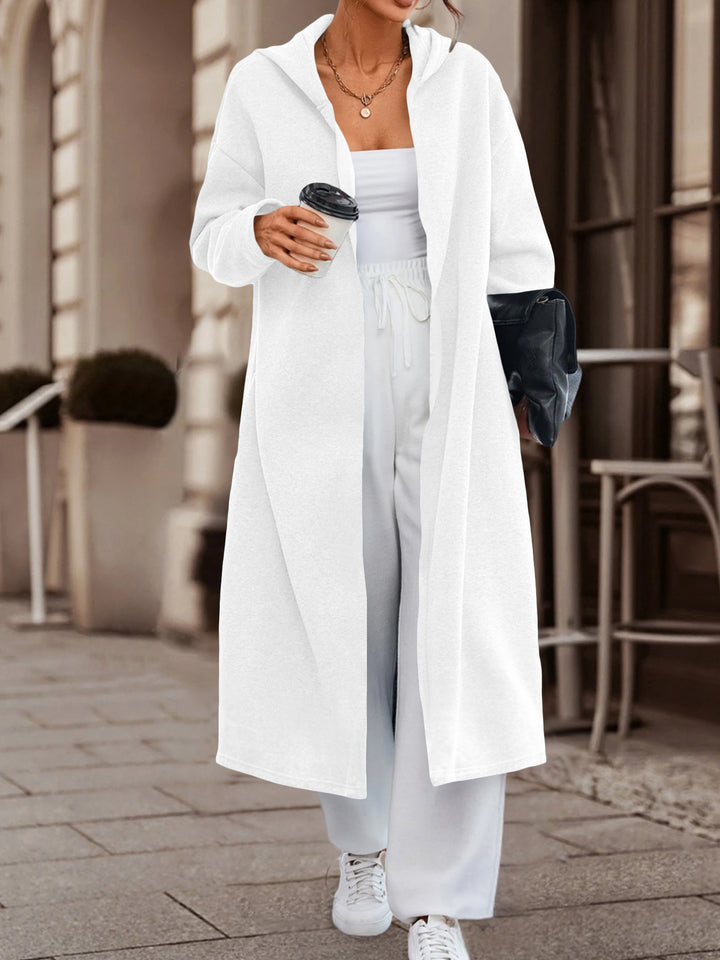 Damen Langer Oversize Kapuzenmantel mit offener Front und weichem Fleece – Célinea