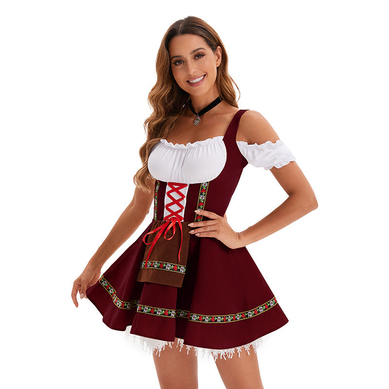 Damen nan traditionelles Oktoberfest Dirndl Minikleid mit Schnürung und abnehmbarer Schürze Echo Archiv