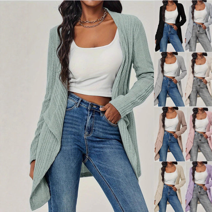 Damen Offener Rippstrick-Cardigan mit Wasserfallkragen Echoarchiv