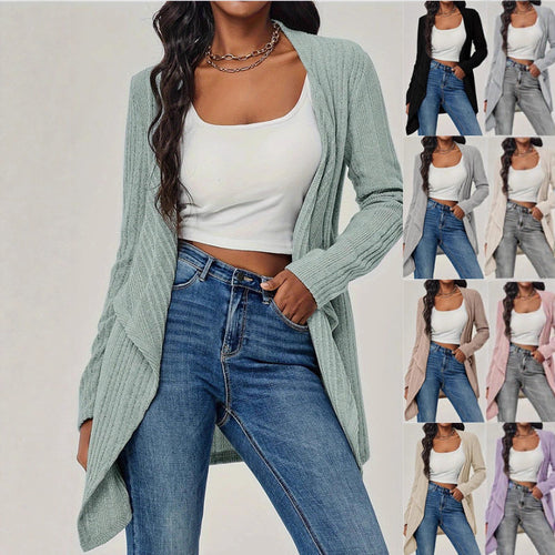 Damen Offener Rippstrick-Cardigan mit Wasserfallkragen Echoarchiv