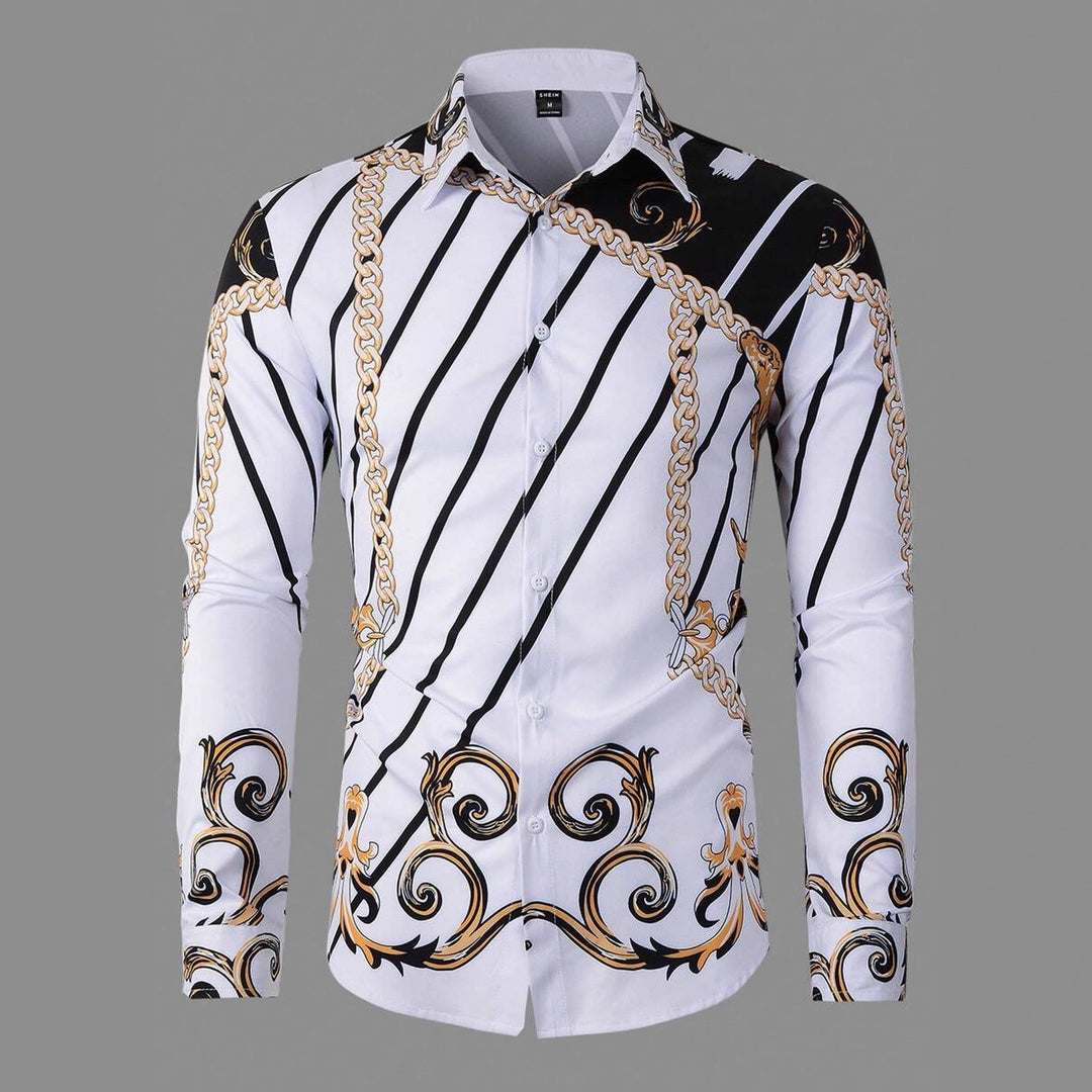 Herren Langarmhemd mit hochwertigem Ketten-Design und eleganten Akzenten Echoarchiv