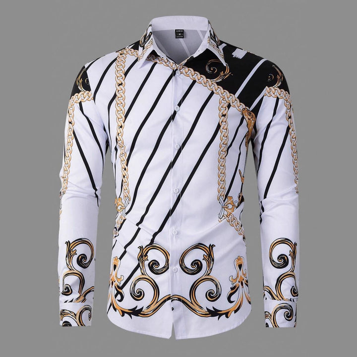 Herren Langarmhemd mit hochwertigem Ketten-Design und eleganten Akzenten Echoarchiv