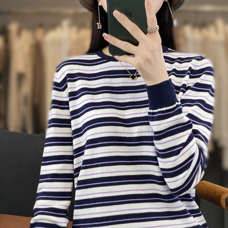 Damen Lässiger Ringel-Feinstrickpullover mit Boxy‑Silhouette und kontrastierenden Rippbündchen Echoarchiv
