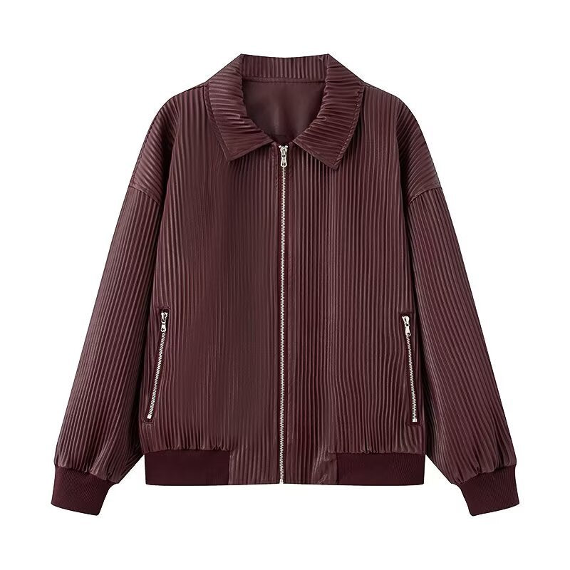 Damen Plissierte Bomberjacke mit feiner Längsstruktur, Metallreißverschluss und elastischen Bündchen Echoarchiv