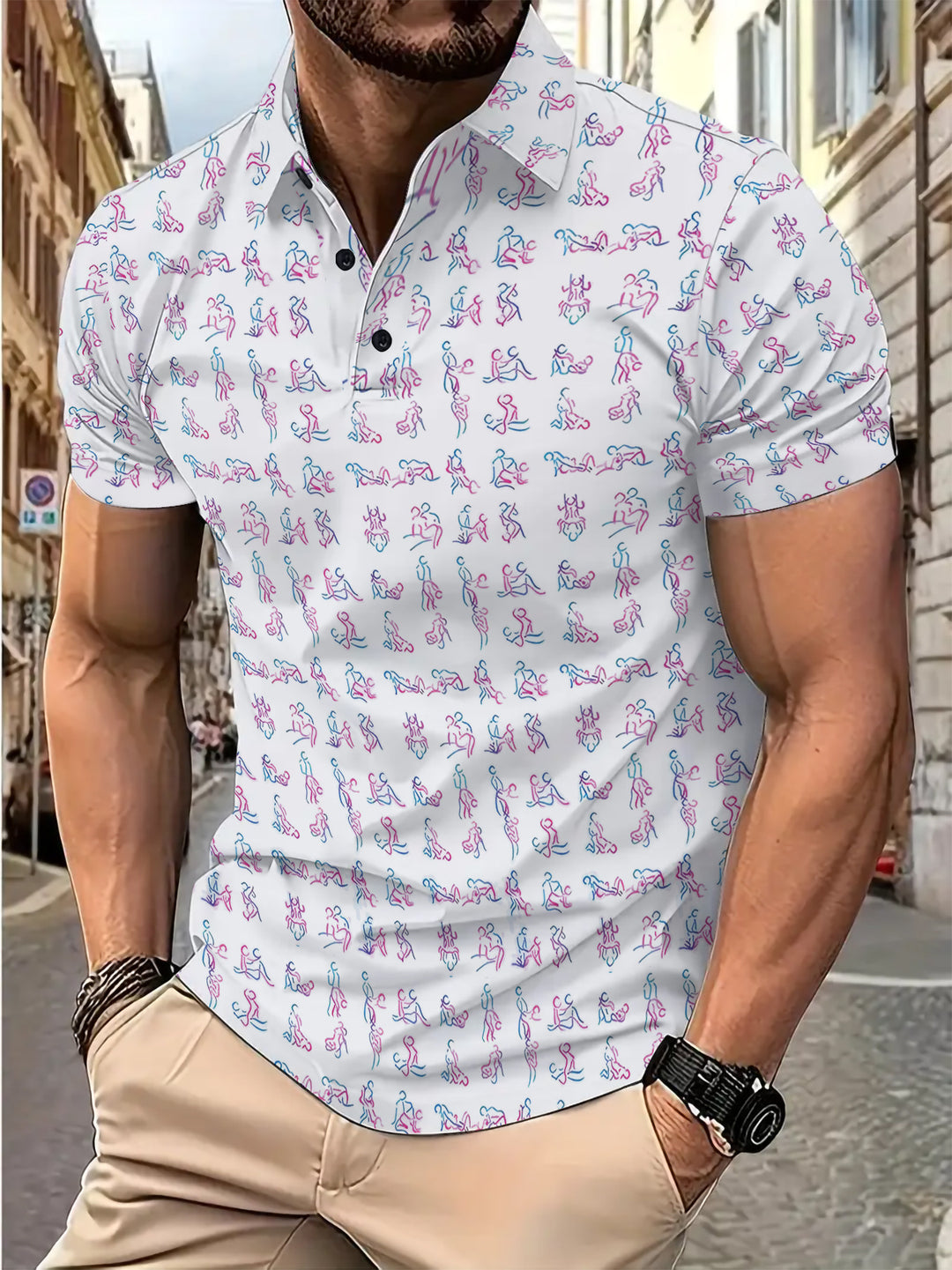 Herren Kurzarm Poloshirt mit kreativem Motivdruck Echoarchiv