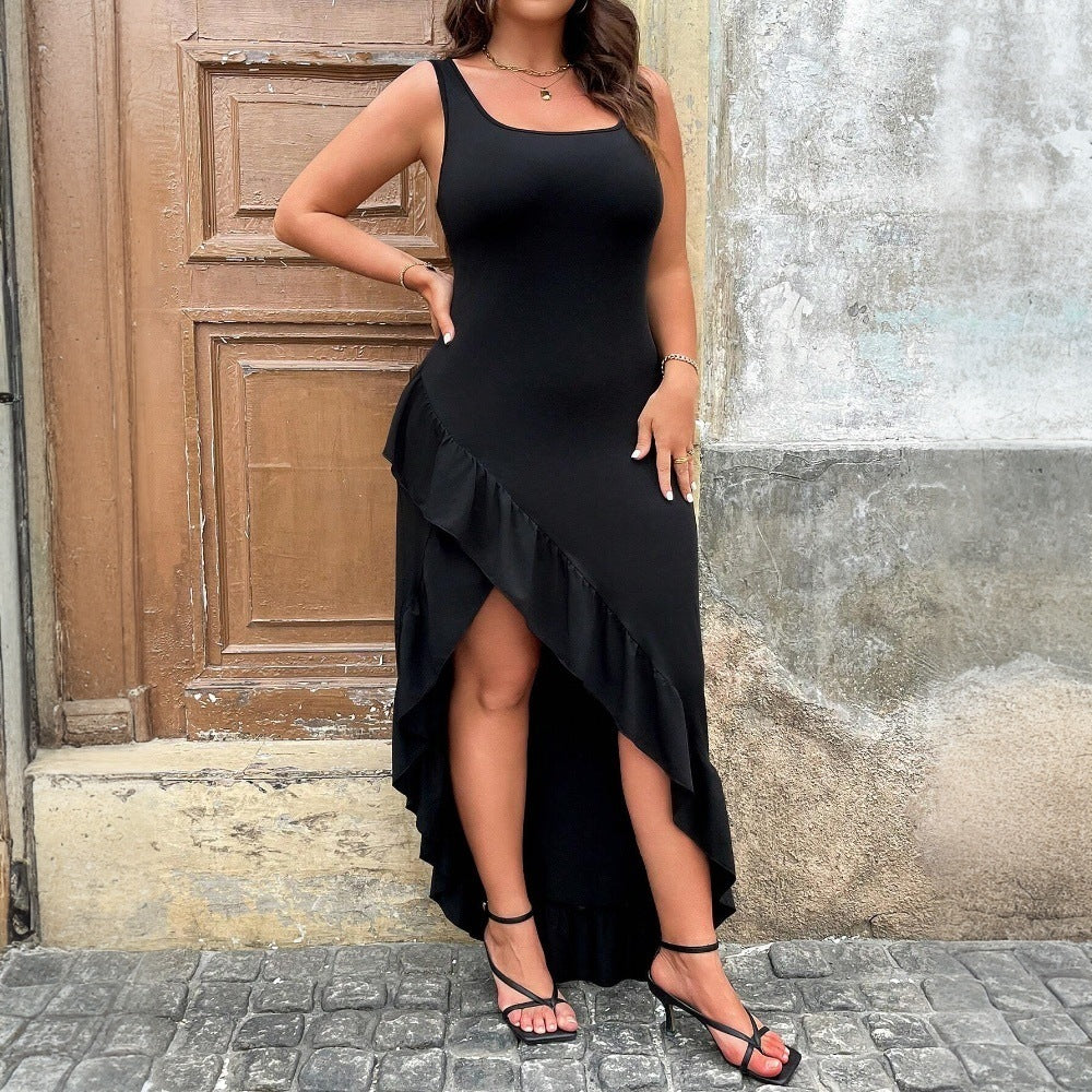 Damen elegantes Maxikleid mit asymmetrischem Saum und Rüschendetails Echo Archiv