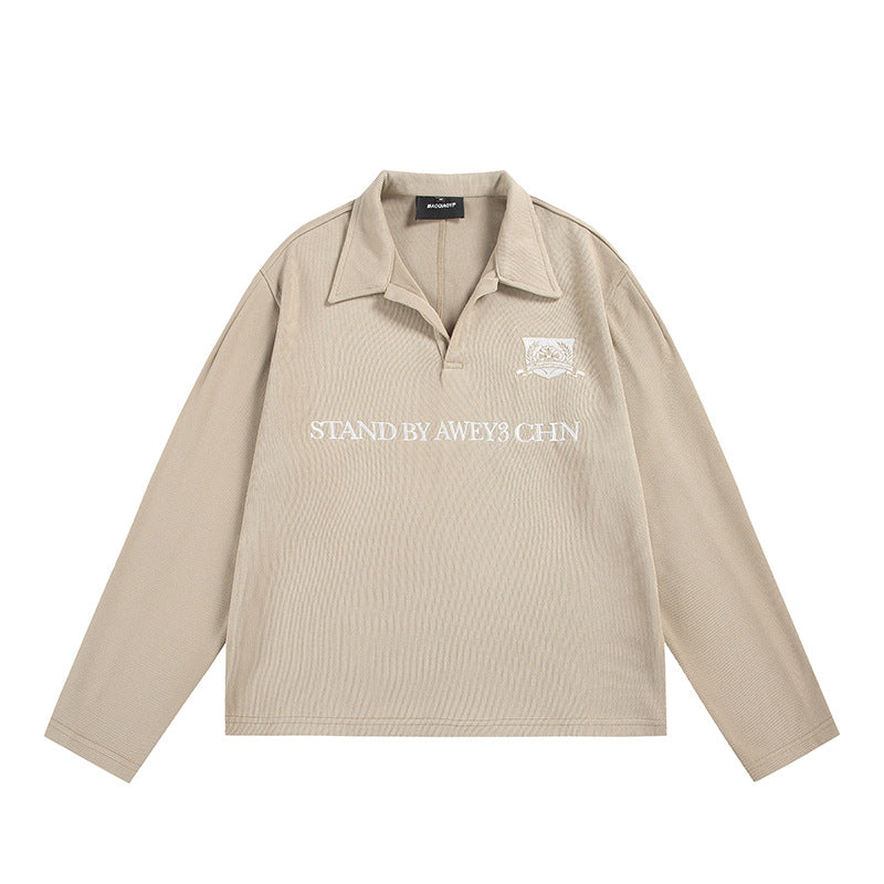 Unisex Langärmeliges Rugby-Polo mit offenem Kentkragen und Brustprint Echoarchiv