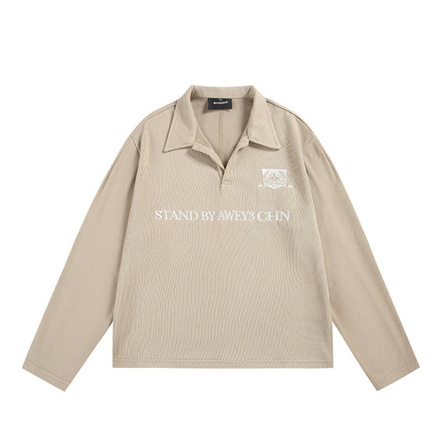 Unisex Langärmeliges Rugby-Polo mit offenem Kentkragen und Brustprint Echoarchiv
