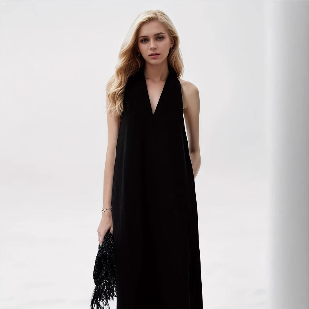 Damen Elegantes Maxikleid mit tiefem V-Ausschnitt und fließendem Stoff Echo Archiv