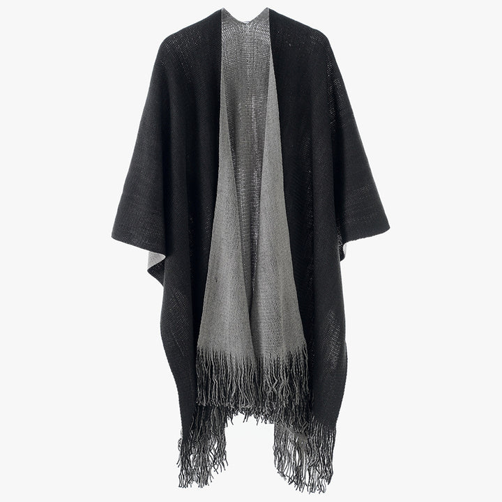 Damen Leichter Oversize-Stricküberwurf im Cape-Stil mit Fransensaum Echo Archiv