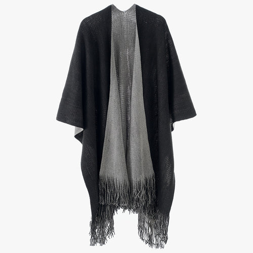 Damen Leichter Oversize-Stricküberwurf im Cape-Stil mit Fransensaum Echo Archiv