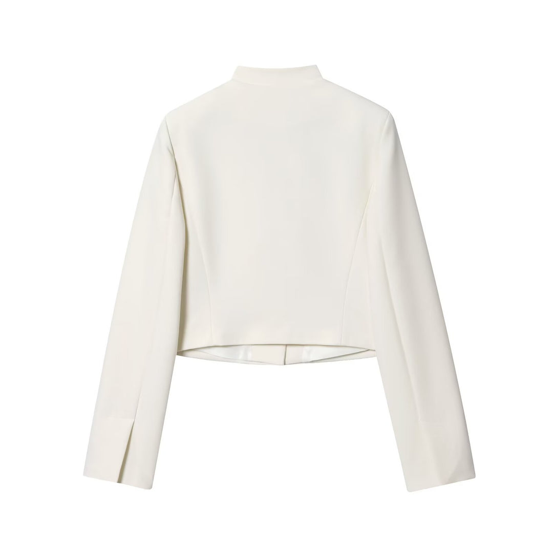 Damen 80+ taillierter Cropped-Blazer mit Stehkragen und verdeckter Knopfleiste Echo Archiv