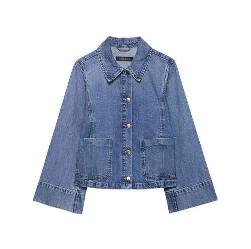 Damen Oversize-Denimjacke im Boxy-Schnitt mit kurzer Silhouette und aufgesetzten Taschen Echo Archiv