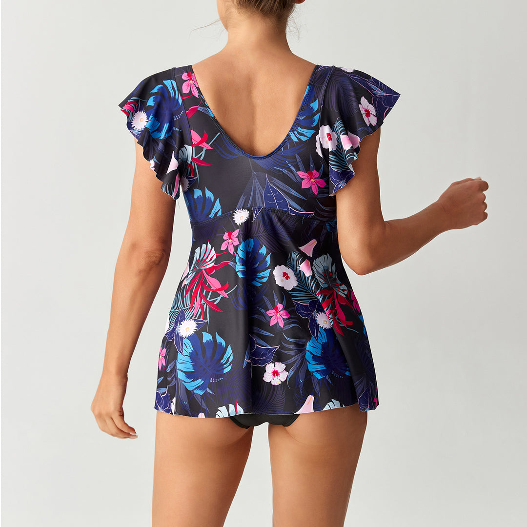 Damen Eleganter Kombination Badeanzug mit Volant und floralem Muster Echo Archiv