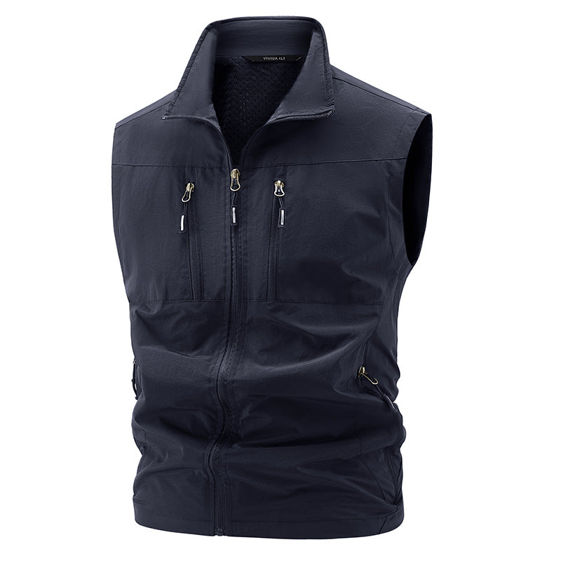 Herren nan multifunktionale technische Outdoor-Weste mit hohem Stehkragen, vier verdeckten Reißverschlusstaschen und atmungsaktivem Meshfutter Echo Archiv
