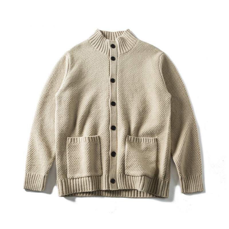 Unisex Strukturierter Button-Cardigan mit Stehkragen und aufgesetzten Taschen Echo Archiv