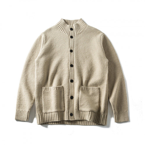 Unisex Strukturierter Button-Cardigan mit Stehkragen und aufgesetzten Taschen Echo Archiv