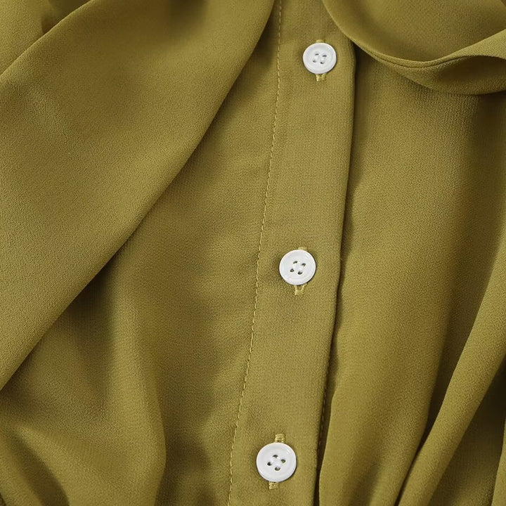 Damen Chiffon‑Maxikleid mit Bindeschleife, tailliertem Knotenband und Rüschenärmeln Echoarchiv
