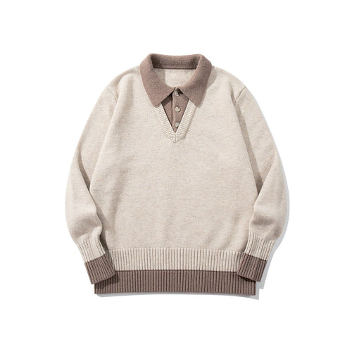 Herren Polokragen-Strickpullover mit Knopfleiste und kontrastierten Bündchen Echoarchiv
