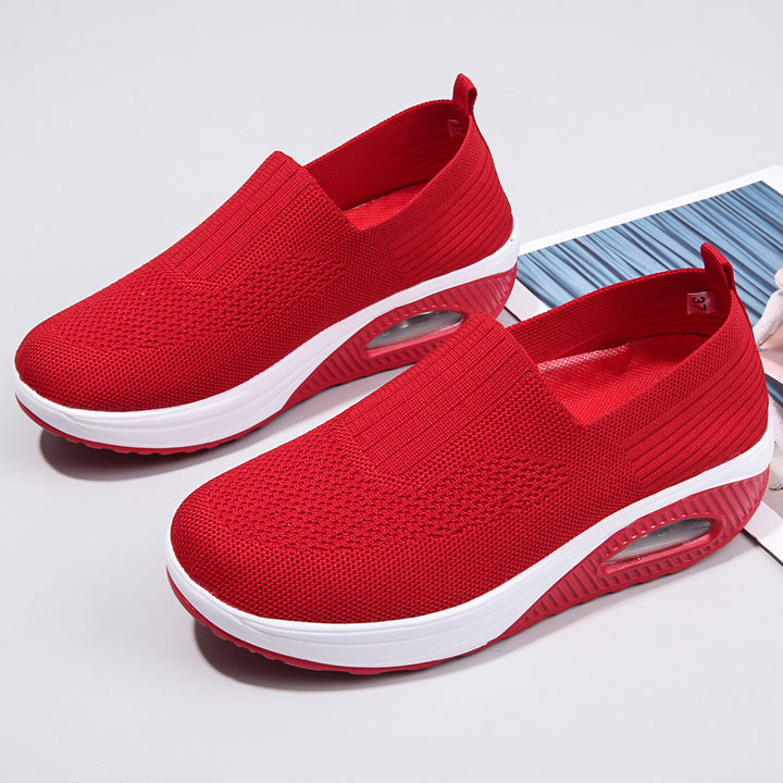 Damen nan elastische Strick-Slipper mit ergonomischer Keilsohle und sichtbarer Luftpolsterkapsel Echo Archiv