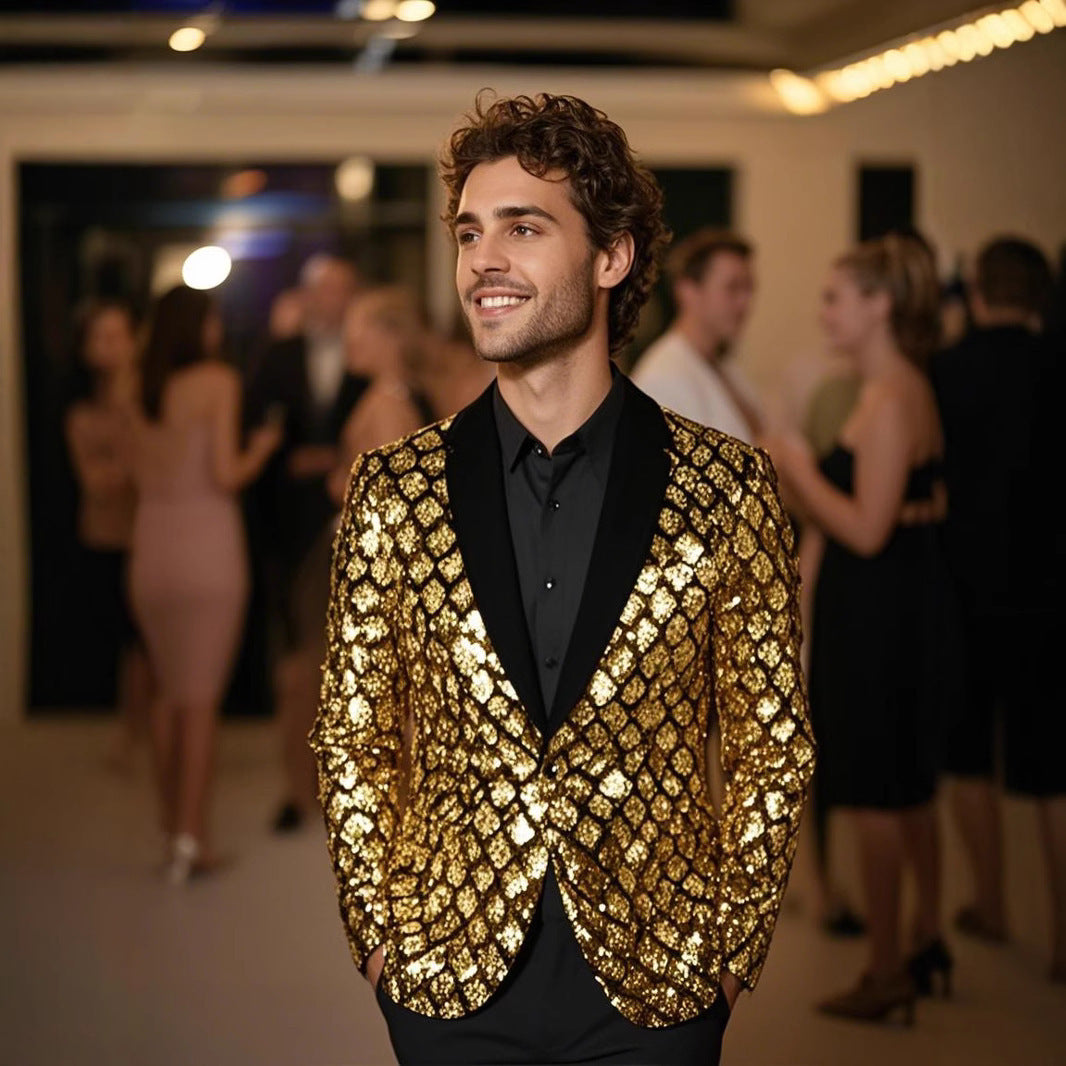 Herren Glamouröser Paillettenblazer mit elegantem Schnitt Echoarchiv
