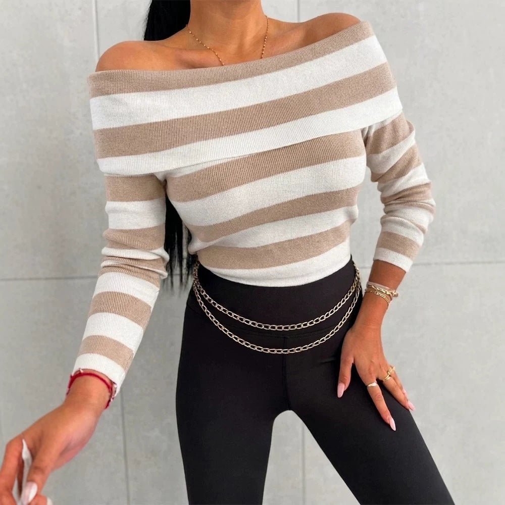 Damen Lässiges gestreiftes Oberteil im Off-Shoulder-Stil Echo Archiv
