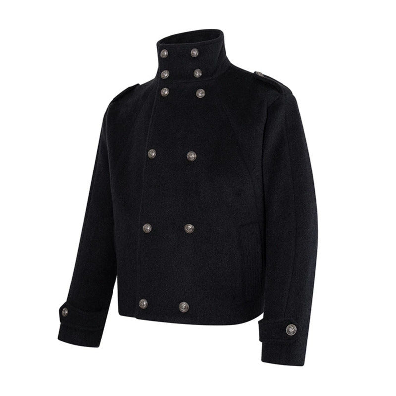 Damen Kurze Doppelreihige Militärische Cabanjacke mit Stehkragen und Epauletten Echoarchiv