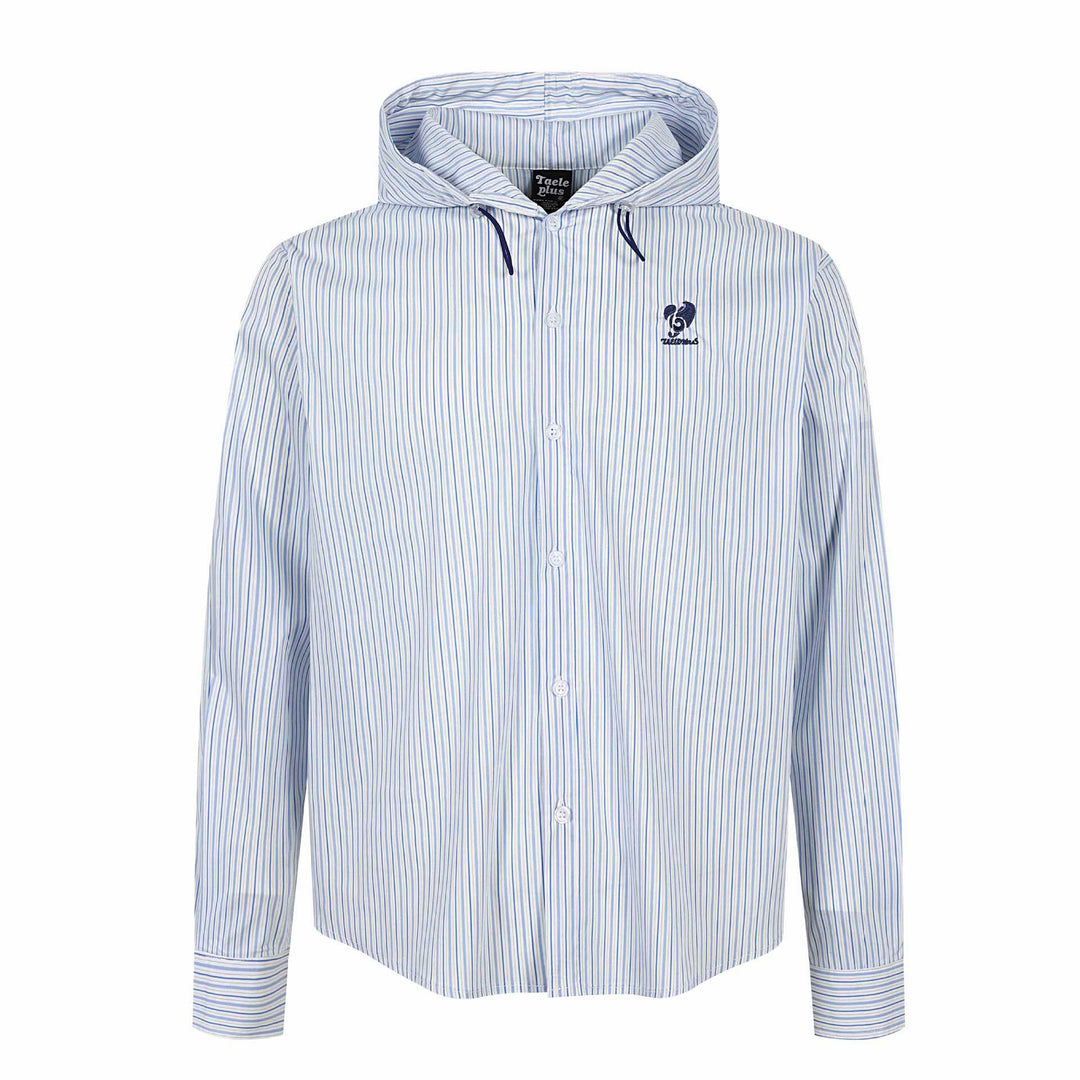 Unisex Gestreiftes Kapuzen‑Hemd im Overshirt‑Stil mit verdeckter Knopfleiste und Logo‑Stick Echoarchiv