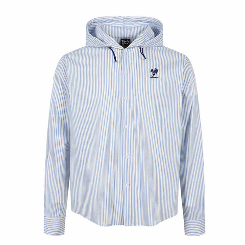Unisex Gestreiftes Kapuzen‑Hemd im Overshirt‑Stil mit verdeckter Knopfleiste und Logo‑Stick Echoarchiv