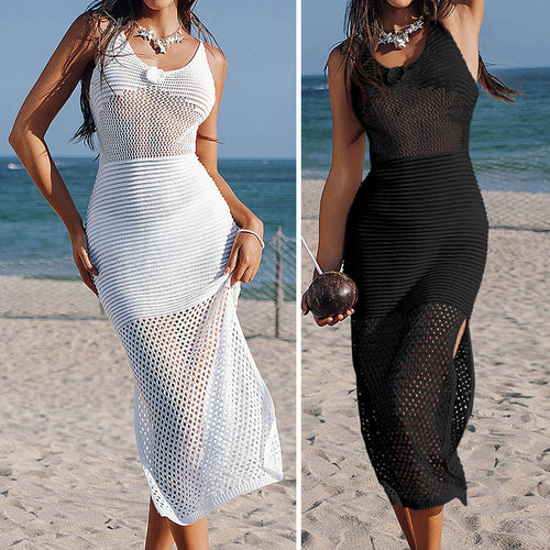 Damen Häkel-Strandkleid mit durchbrochenem Design und tiefem Schlitz Echo Archiv