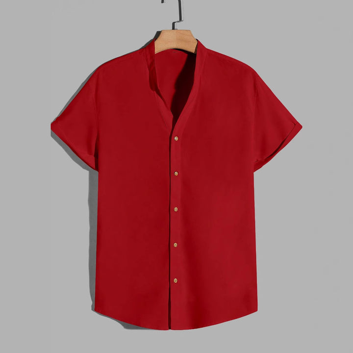 Herren Kurzarm-Hemd mit modernem Stehkragen und praktischen Knopfdetails Echoarchiv