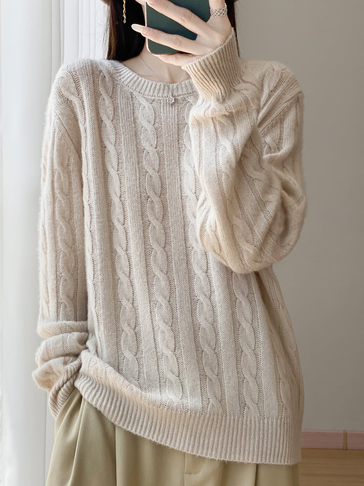 Damen Übergrößen Zopfmuster-Pullover im Mohair-Look mit geripptem Saum Echoarchiv
