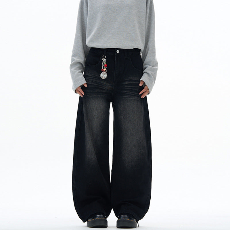 Damen extraweite hochgeschnittene Baggy-Jeans mit tiefem Schritt und Vintage‑Waschung Echo Archiv