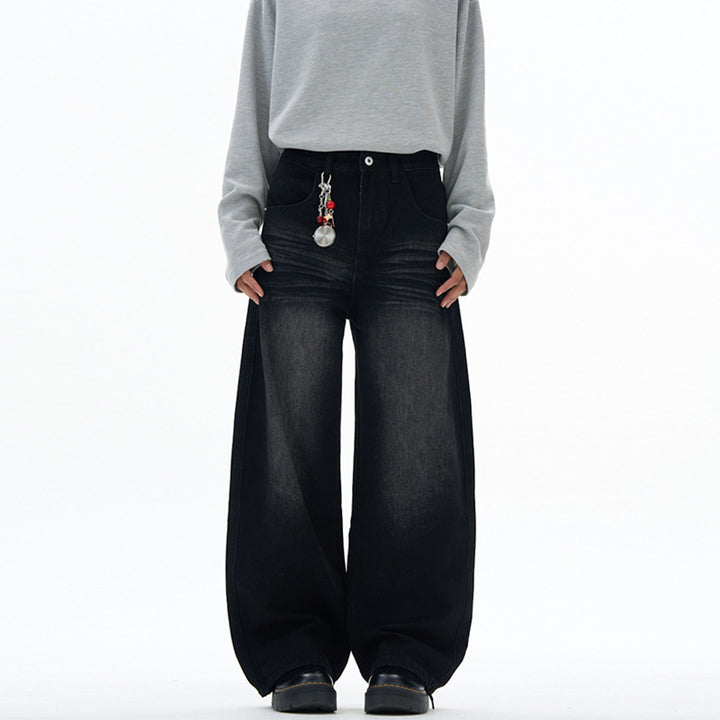 Damen extraweite hochgeschnittene Baggy-Jeans mit tiefem Schritt und Vintage‑Waschung Echo Archiv