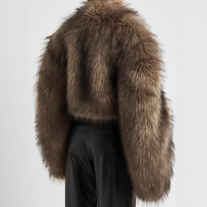 Damen Kurze voluminöse Crop-Faux-Fur-Jacke mit verlängerten Ärmeln Echo Archiv