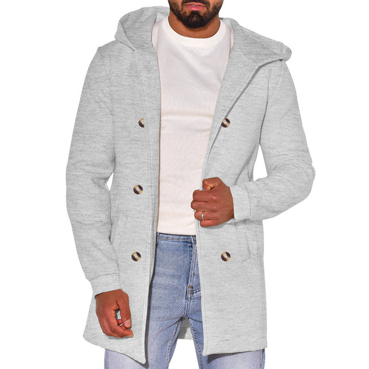 Herren modische Jacke mit Kapuze und doppelter Knopfleiste Echoarchiv