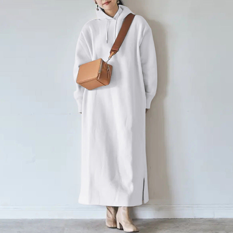 Damen nan Oversize Kapuzenmaxikleid mit geradem Schnitt und Seitenschlitz Echo Archiv