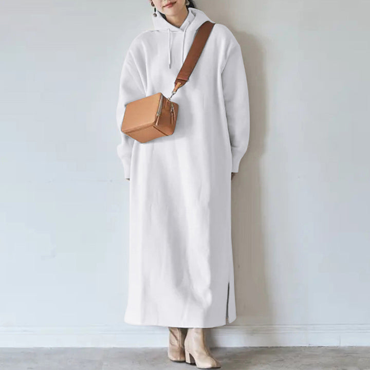 Damen nan Oversize Kapuzenmaxikleid mit geradem Schnitt und Seitenschlitz Echo Archiv