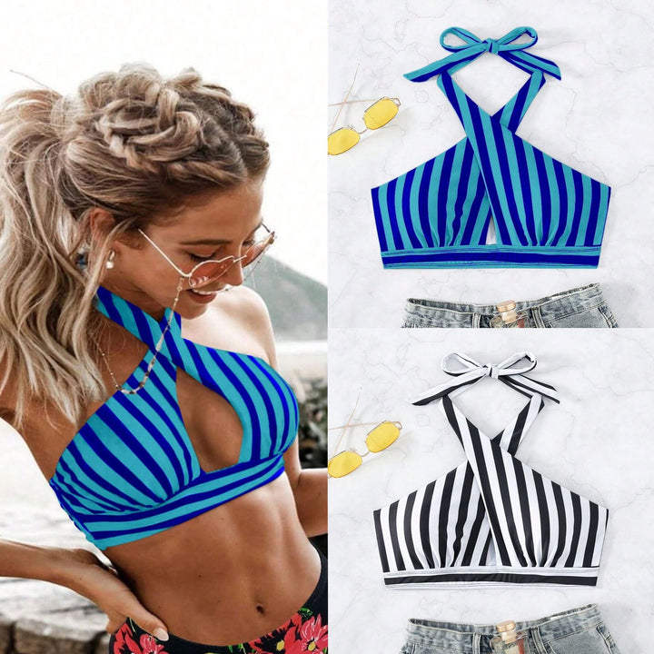 Damen Triangel-Bikinioberteil mit durchdachtem Wickeldesign und elegantem Streifenmuster Echo Archiv