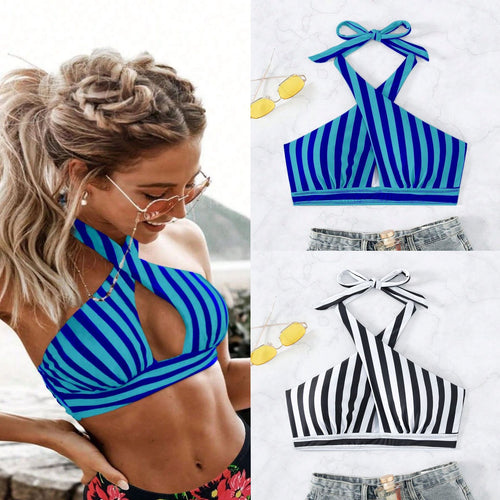 Damen Triangel-Bikinioberteil mit durchdachtem Wickeldesign und elegantem Streifenmuster Echo Archiv