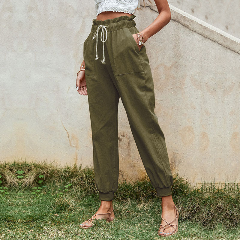 Damen Leichte Paperbag-Joggerhose mit Kordelzug, hohen Bundfalten und elastischen Bündchen – Avélisse