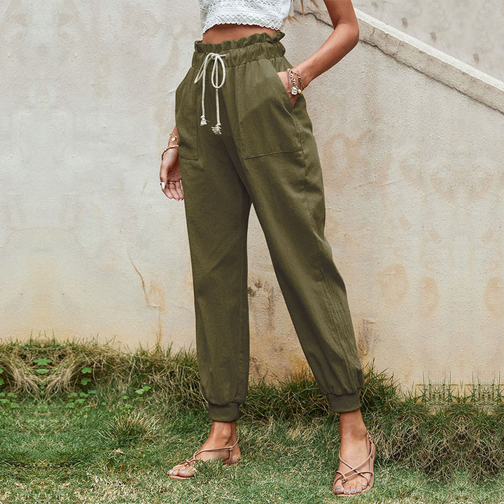 Damen Leichte Paperbag-Joggerhose mit Kordelzug, hohen Bundfalten und elastischen Bündchen – Avélisse